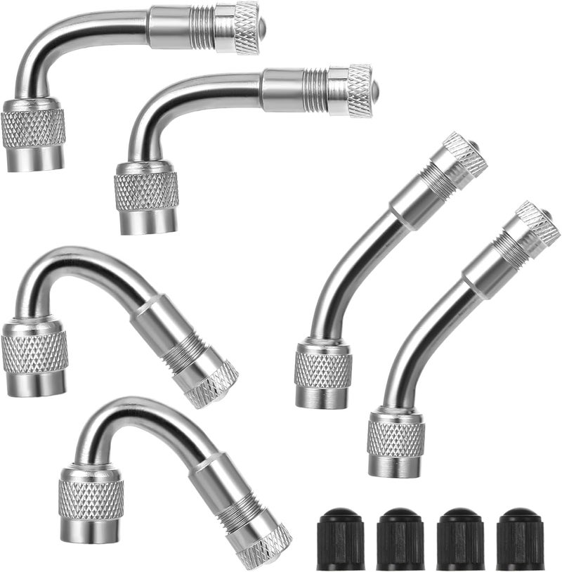 Skrfren 6 Pack 45 Degree 90 Degree 135 Degrees Metal Valve Stem Extenders, Dually Valve Stem Extenders Universal Valves Extensions with Tire ValveCaps for Wheels Passenger Cars RV Stroller Bicycle Motorcycle - Image 1
